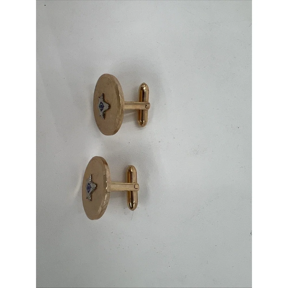 Old Vtg FreeMason Masonic Swank Gold Tone Pair Of Cufflinks God Ruler Compass